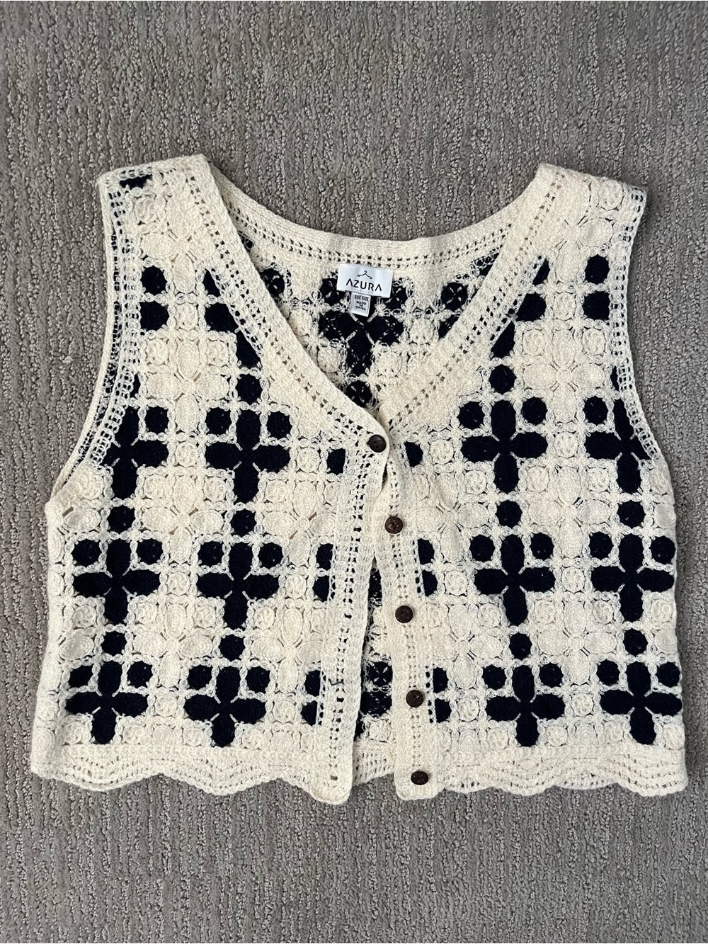 Rare Azura black & cream crochet top